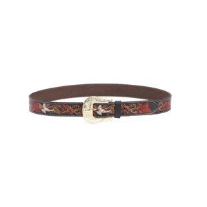 AMERICAN BISON Red Leather Floral Tooled Belt